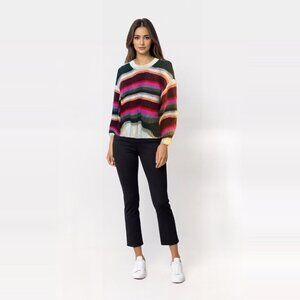 American Eagle Sweater Multicolor Striped Cropped Crew Neck Cozy Boho Size M‎